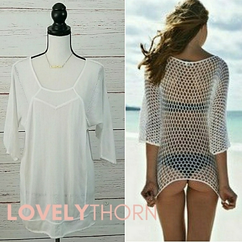MIKOH // white mesh net knit cover-up tunic dress